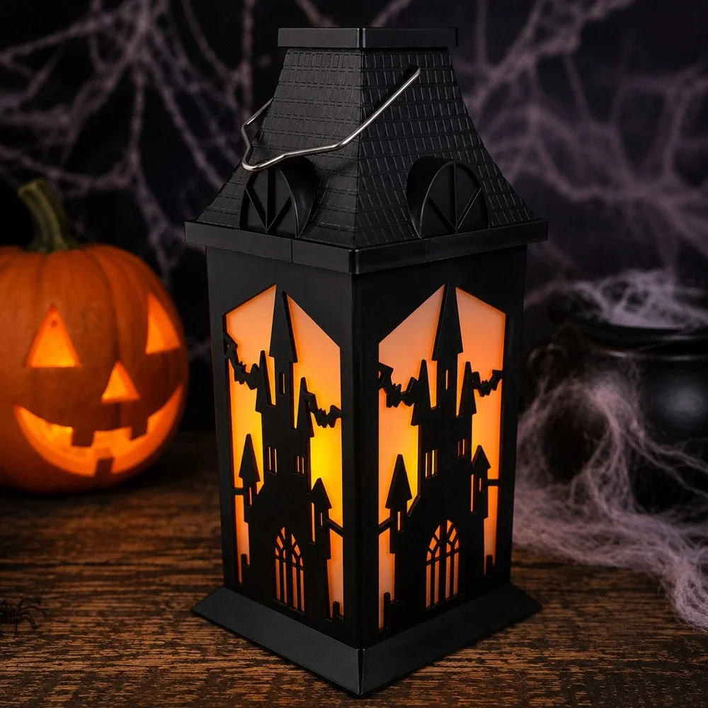 Haunted House LED Light Up Lantern Halloween Decor 12 Inch Black New Gothic